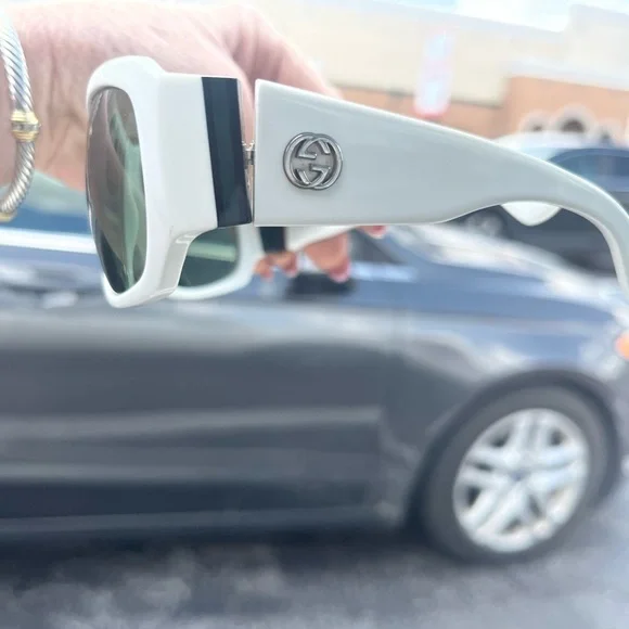 White Gucci Sunglasses.  Great Condition. Purchased at Saks. Gucci Plastique 54MM Round Sunglasses | Saks Fifth Avenue main image 3